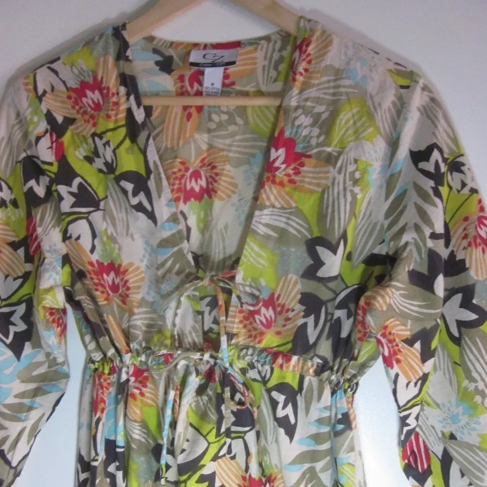 CZ Cotton Cover Up Dress Women Size M Floral Lightweight Summer Beach Pool Dress - Picture 6 of 11